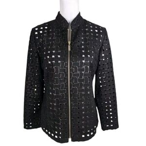 T & WDesigbs ~Woman Size M~ Black/Gold Lightweight Dressy Jacket Zip-Up Front.